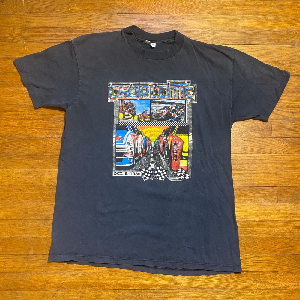 Vintage 1989 Charlotte Racing T Shirt Sunbelt Sportswear Black Single Stitch XL